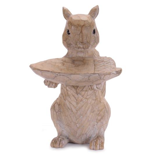 Beige Woodland Squirrel Resin Bird Feeder Set
